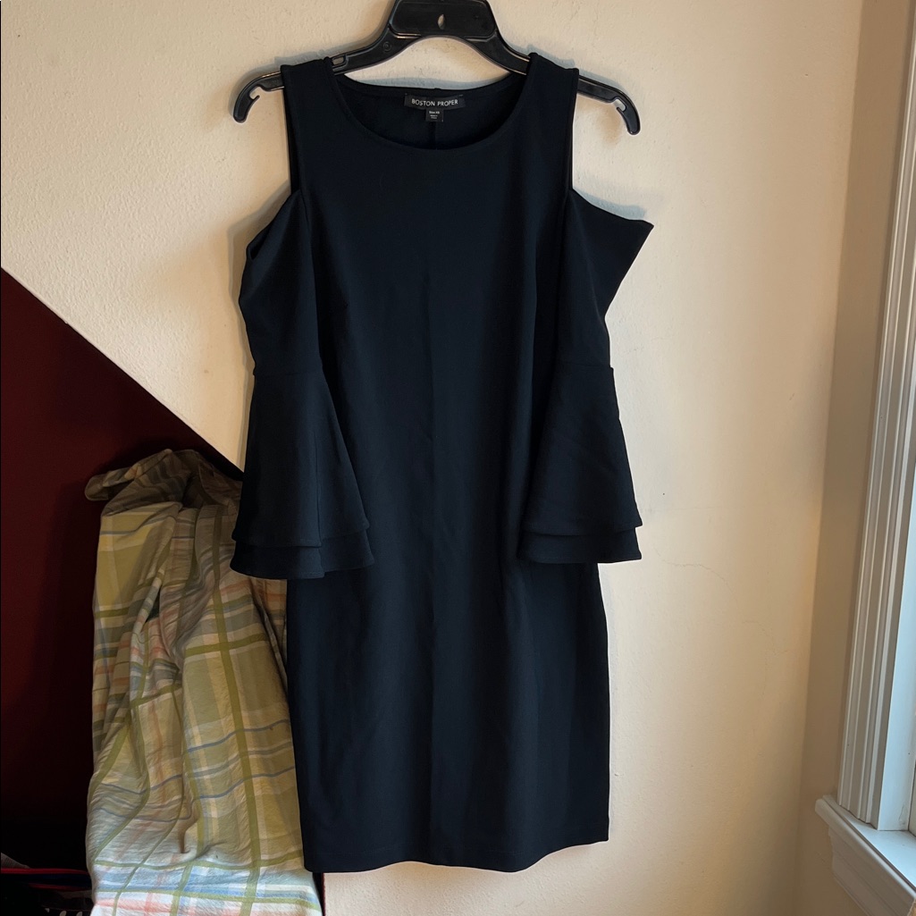 Boston Proper Cold Shoulder Ruffle Sleeve Mini Dress Xs Euc